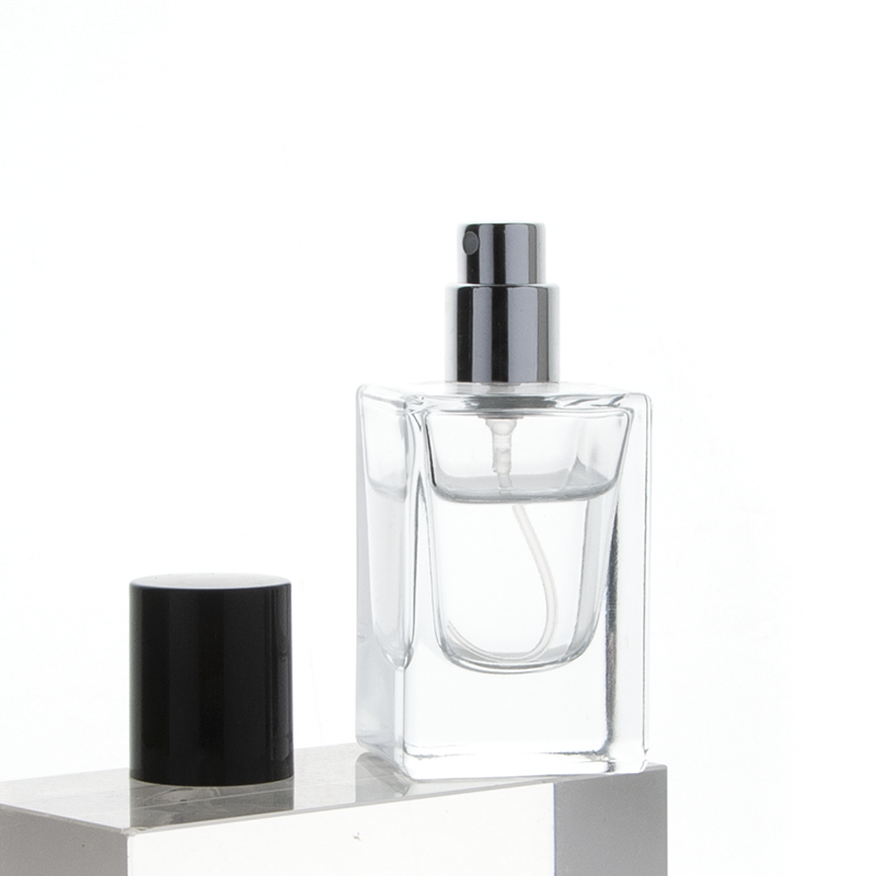 Cylinder Round Black Cap Square Perfume Bottle 30ml