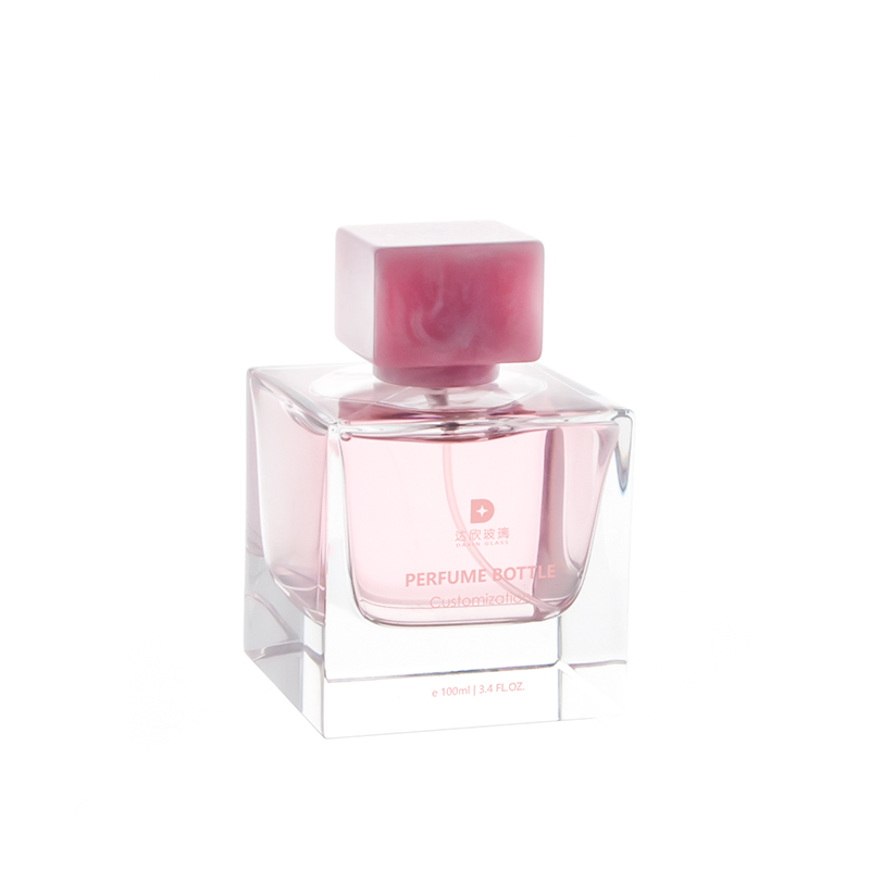 100ml Pink Cap Square Polished Glass Perfume Bottle