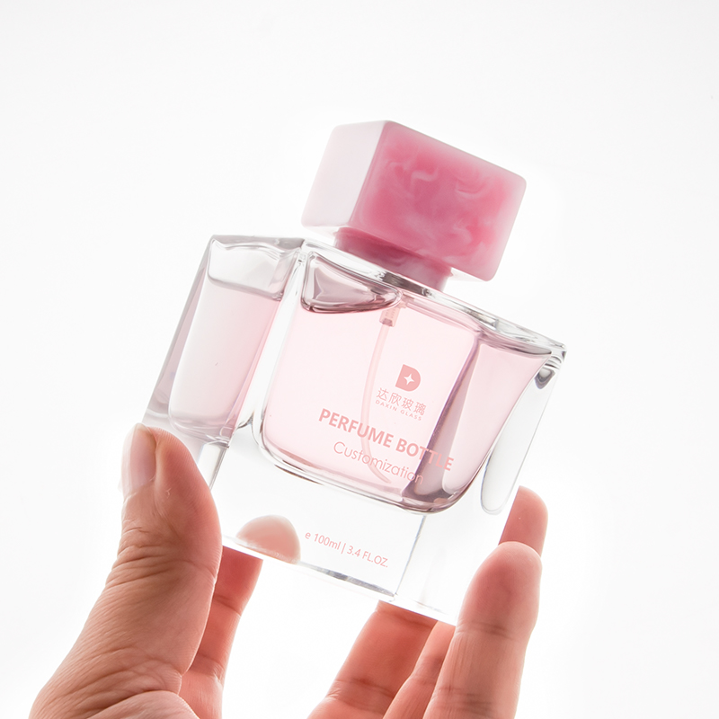 100ml Pink Cap Square Polished Glass Perfume Bottle