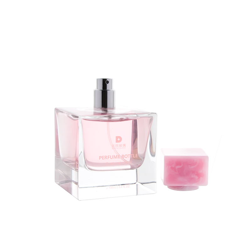 100ml Pink Cap Square Polished Glass Perfume Bottle