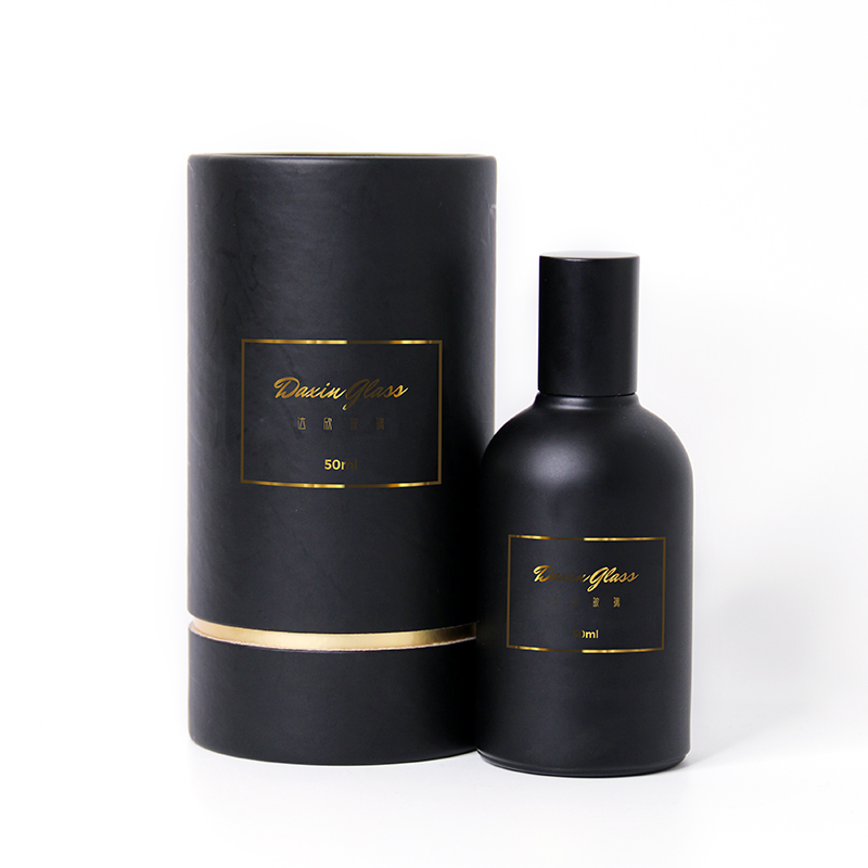 50ml Matte Black Glass Perfume Bottle with Cylinder Box