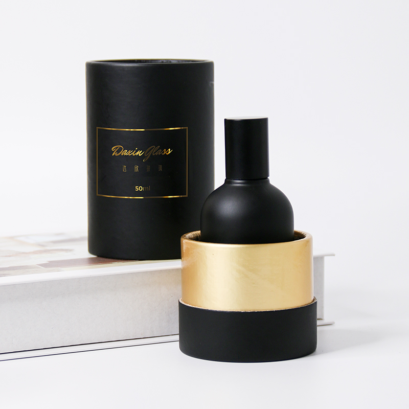 50ml Matte Black Glass Perfume Bottle with Cylinder Box