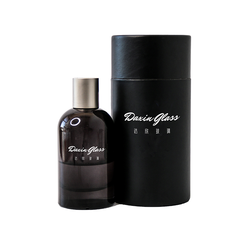 50ml Matte Black Round Glass Perfume Bottle with Cylinder Box