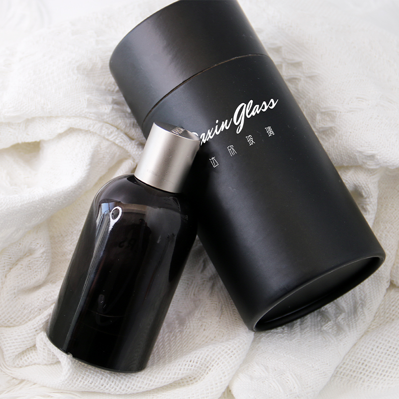 50ml Matte Black Round Glass Perfume Bottle with Cylinder Box