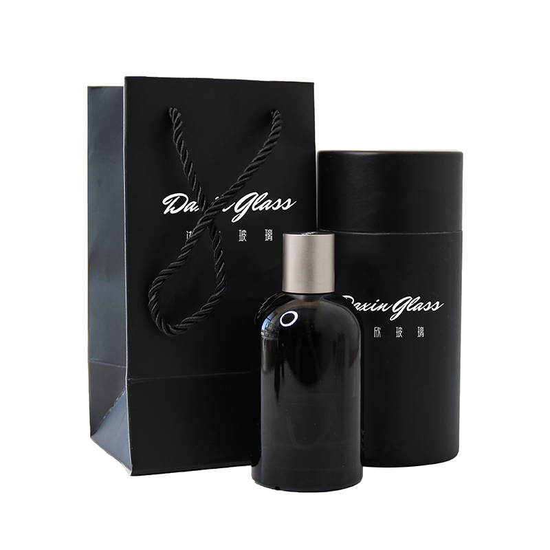 50ml Matte Black Round Glass Perfume Bottle with Cylinder Box