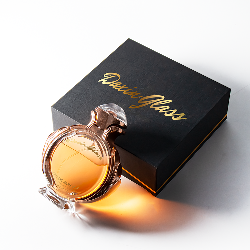 Luxury Perfume Bottle Set 85ml Unique Round Glass Bottle with Pump Sprayer and Box Packaging