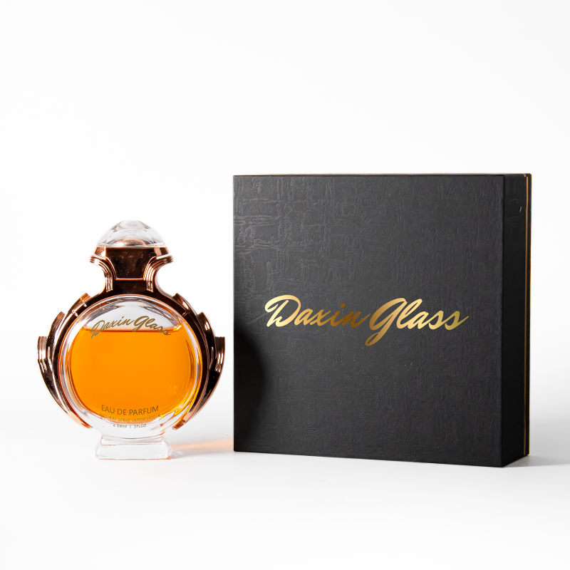 Luxury Perfume Bottle Set 85ml Unique Round Glass Bottle with Pump Sprayer and Box Packaging