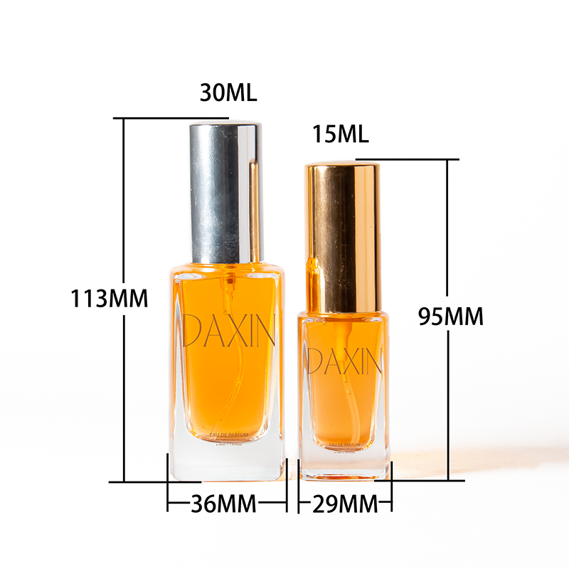 Luxury 15ml 30ml Rectangle Empty Transparent Perfume Glass Bottle with Cap