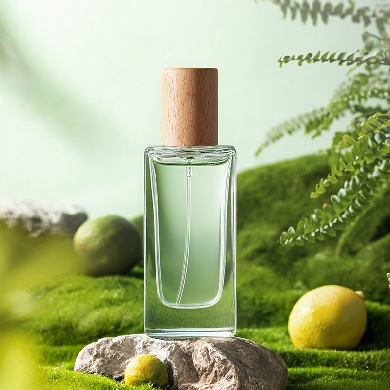 Fragrance Rectangle Vintage Square Spray 50 ml 100 ml Empty Glass Perfume Bottles With Wooden Cap