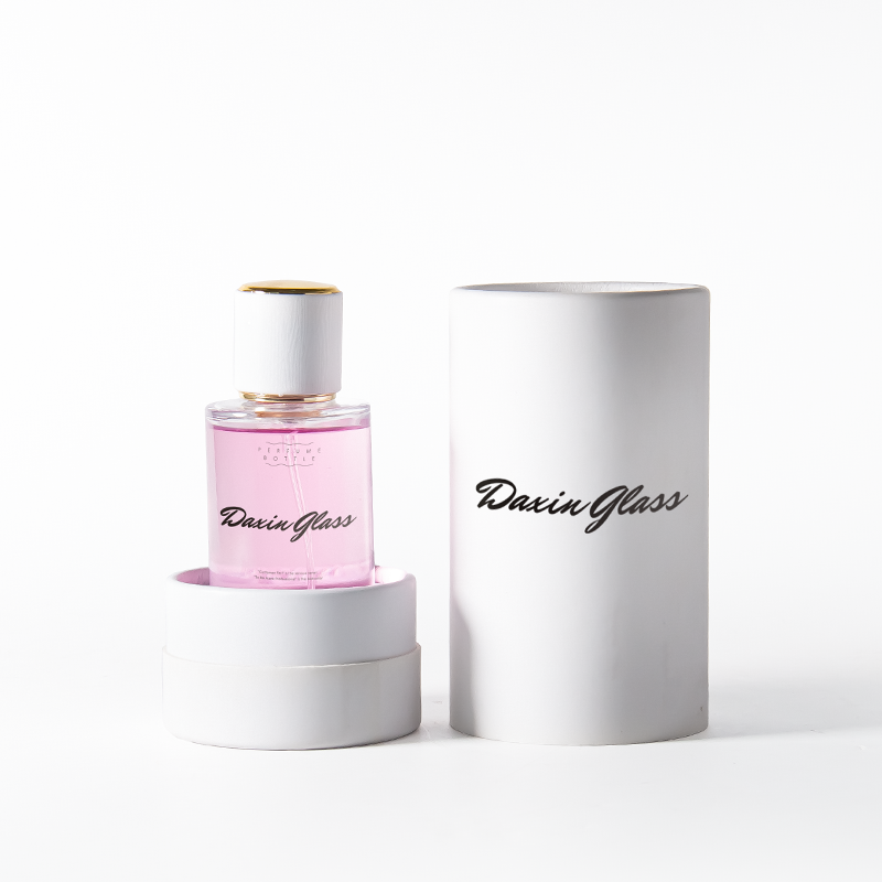 50ml Round Cylinder Transparent Glass Spray Bottle Perfume With White Tube Box