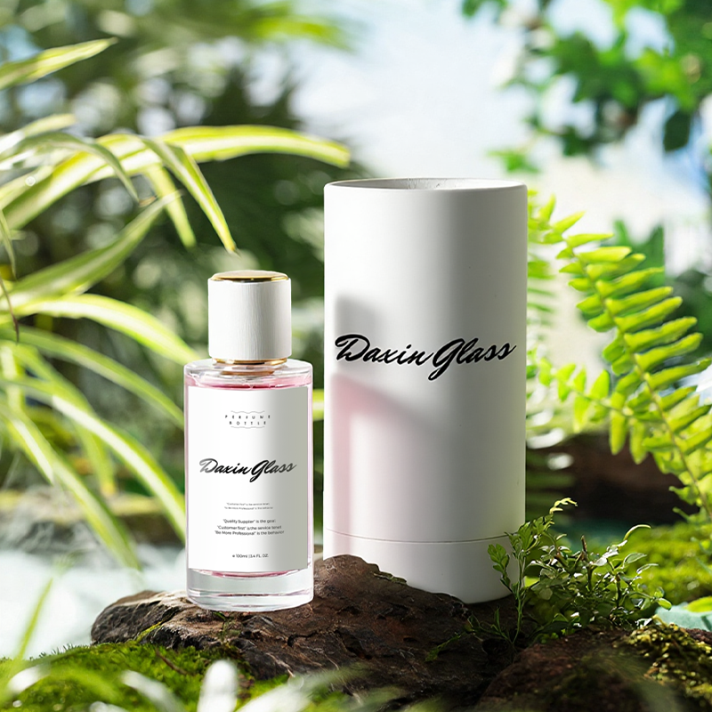 50ml Round Cylinder Transparent Glass Spray Bottle Perfume With White Tube Box