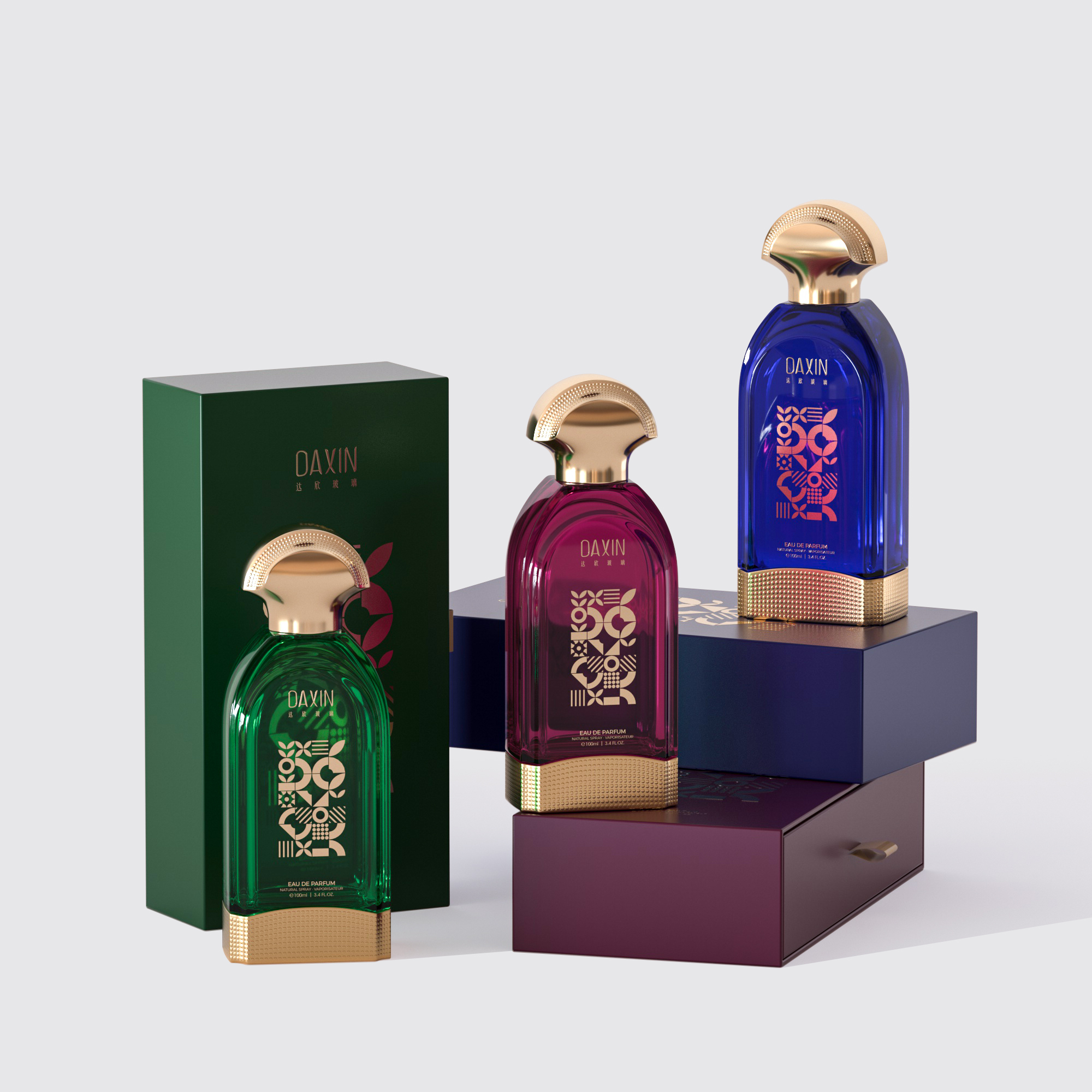 Design Gold Cap Rectangle Perfume Spray Bottle 50ml 100ml Perfume Glass Bottle