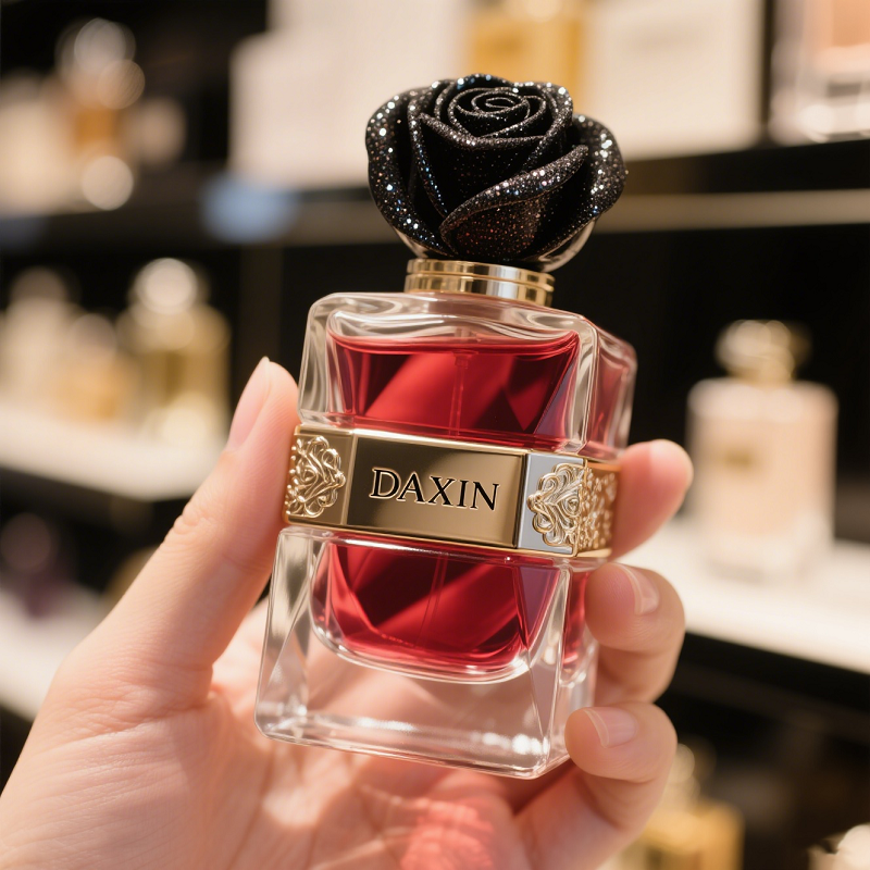 Luxury Unique Rose Design Caps Glass Bottle Cover Perfume Bottle Private Label Colored Perfume Glass Bottle