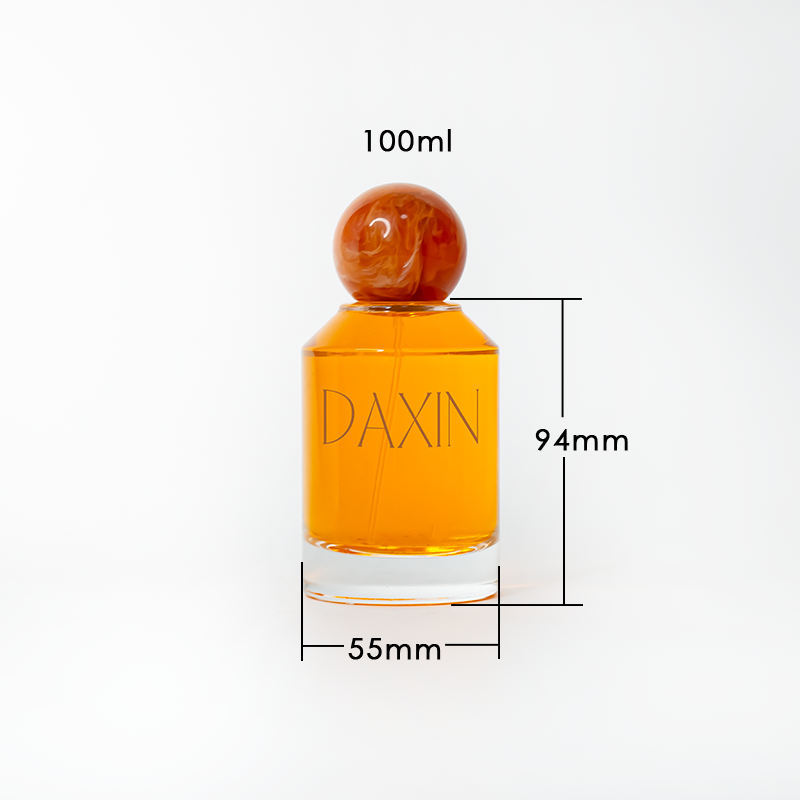 Thick Bottom Glass Clear Perfume Bottle with Spherical Cap Resin Lid and Black Paper Tube Box