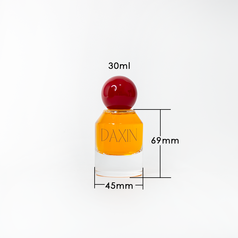 Thick Bottom Glass Clear Perfume Bottle with Spherical Cap Resin Lid and Black Paper Tube Box