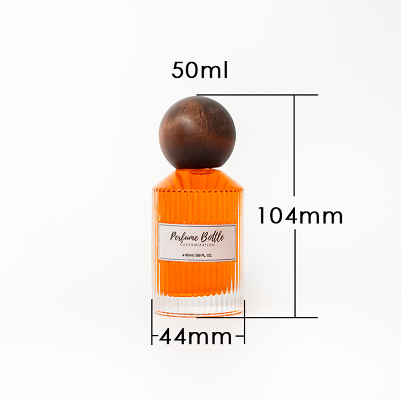 Luxury 30ml/50ml/100ml Vertical Stripes Clear Perfume Bottle with Round Wooden Cap and Gift Box