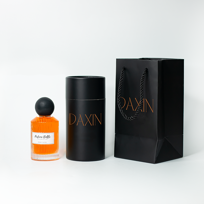 Luxury 30ml/50ml/100ml Vertical Stripes Clear Perfume Bottle with Round Wooden Cap and Gift Box