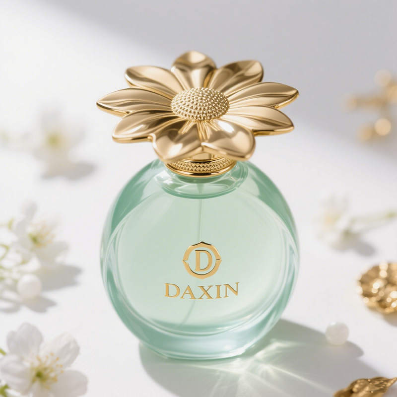 Custom Women's Oblate Perfume Bottle Design with Cute Unique Flower Shape Cap