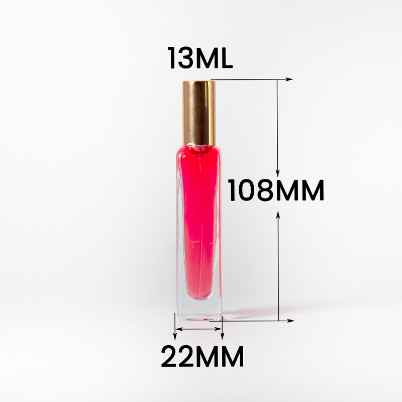 Refillable Screw Neck 13ml Rectangle Perfume Glass Bottle with Gold Cap