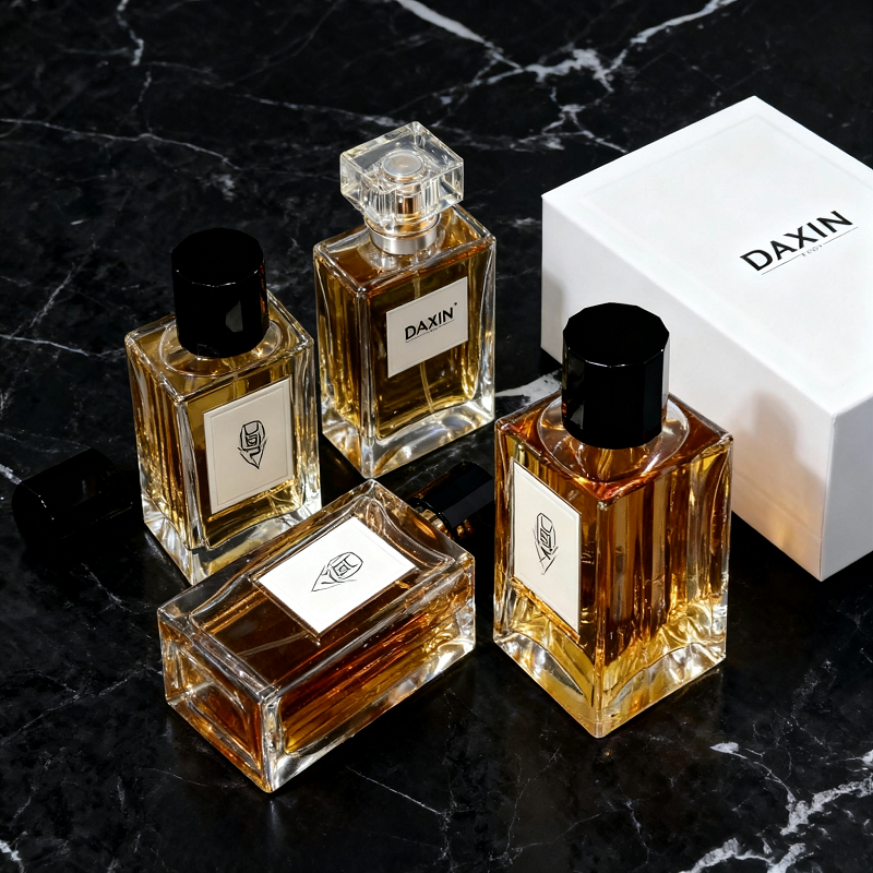 ขวดบรรจุภัณฑ์น้ำหอมใสทรงหนา ดีไซน์หรูหรา ขนาด 50 มล. และ 100 มล. พร้อมโลโก้ที่ออกแบบเองได้