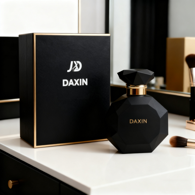 Flacon vaporisateur carré de luxe vide de 30 ml, 50 ml ou 100 ml pour parfum, avec couvercle en métal unique et emballage en boîte.