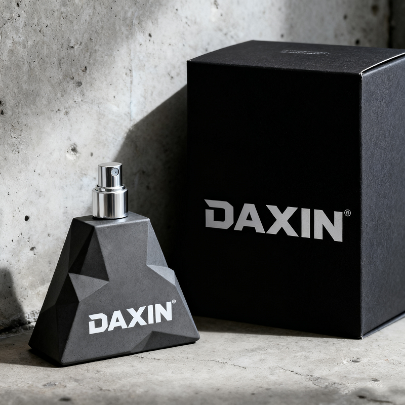 Flacon de parfum vintage luxueux en verre noir mat, forme pyramidale, avec vaporisateur, disponible en 30 ml, 50 ml et 100 ml.