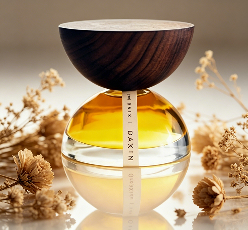 Luxury Empty Refillable Bottle Elegant 100ml Semi Oval Glass Perfume Bottle with Wooden Cap and Label Gift Box