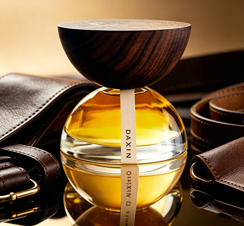 Luxury Empty Refillable Bottle Elegant 100ml Semi Oval Glass Perfume Bottle with Wooden Cap and Label Gift Box