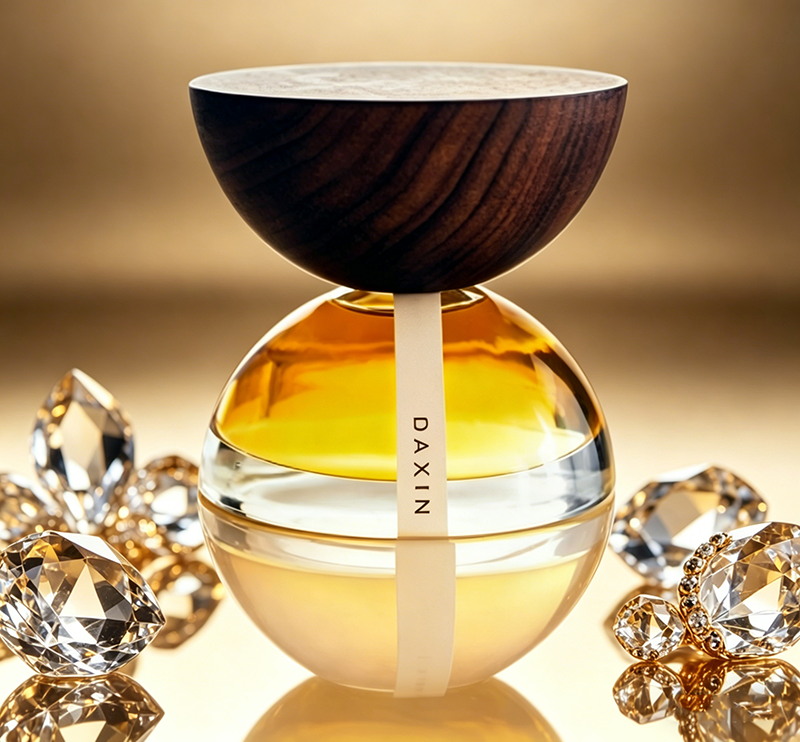 Luxury Empty Refillable Bottle Elegant 100ml Semi Oval Glass Perfume Bottle with Wooden Cap and Label Gift Box