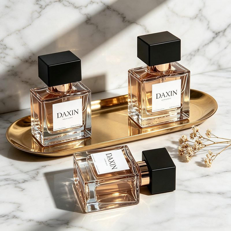 30ml 50ml 100ml Custom Color Flat Square Crystal Glass Perfume Bottle with Luxury Elegant Crimp Spray Top