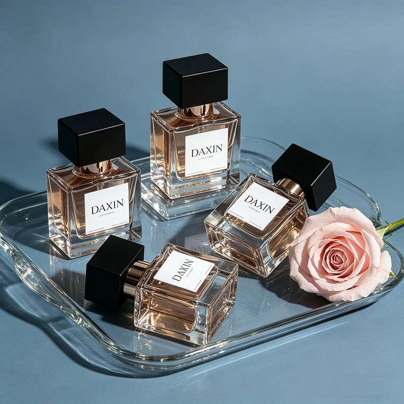 30ml 50ml 100ml Custom Color Flat Square Crystal Glass Perfume Bottle with Luxury Elegant Crimp Spray Top