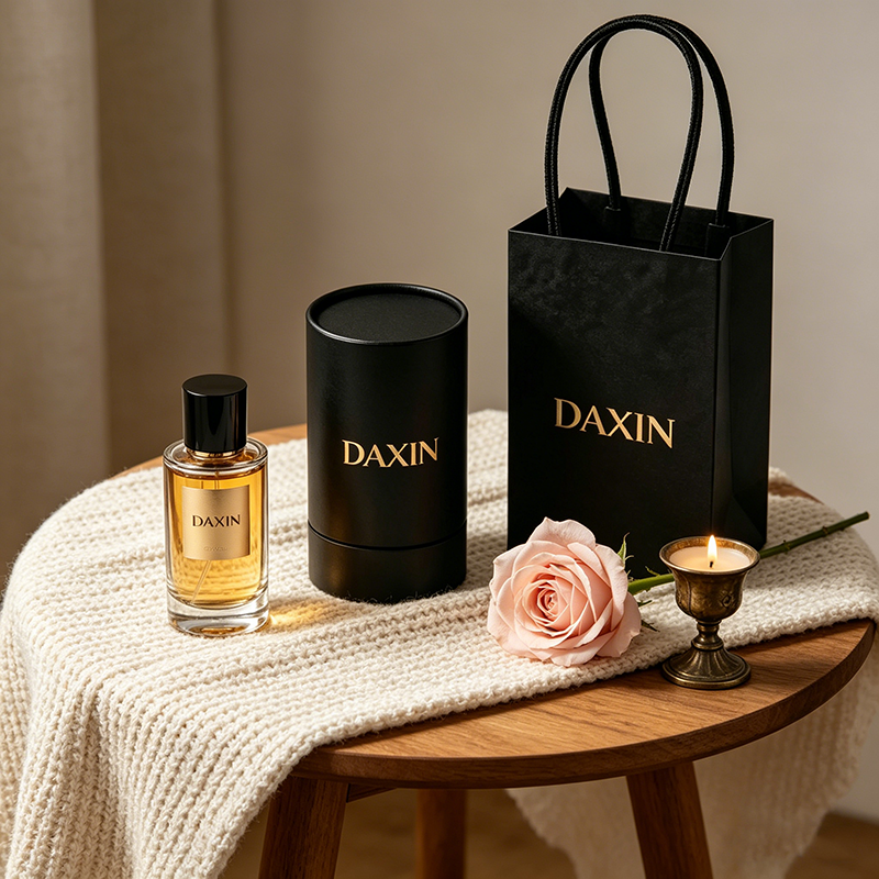30ml 50ml 100ml Cylindrical Clear Glass Perfume Fragrance Bottle with Custom Packaging Box and Bag