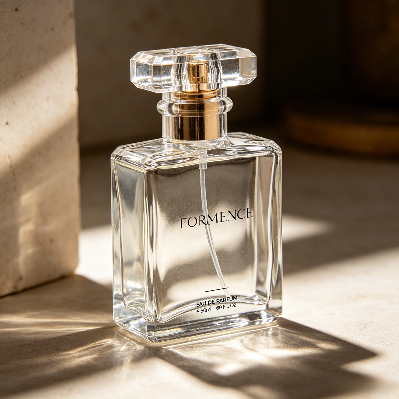 OEM Luxury Fragrance Bottle 50ml 100ml Transparent Crimp Glass Empty Perfume Bottle with Spray Pump Over Cap