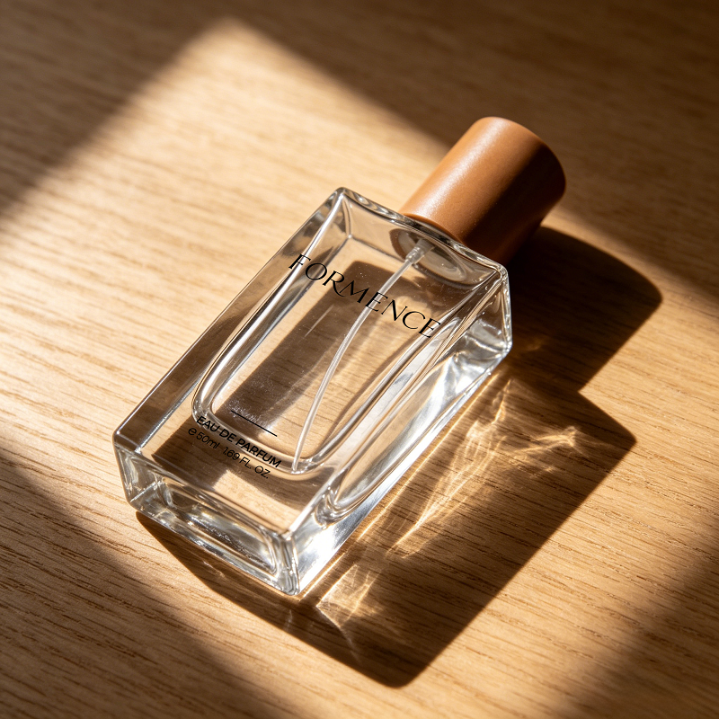 Hot Spot MOQ 100pcs Empty Cologne Bottle 30ml 50ml Rectangle Perfume Bottle with Flat Wooden Cover
