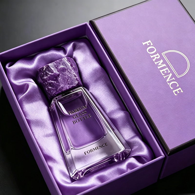 Unique Design Glass Perfume Bottle 30ml Refillable Perfume Bottle with Premium Stone Cap Custom Gift Box