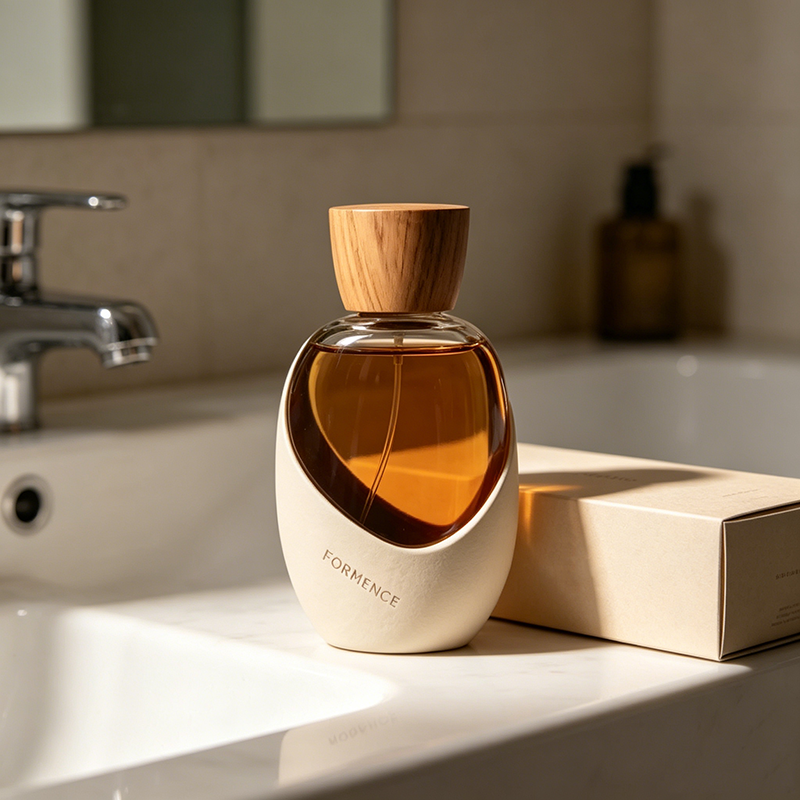 Modern Style Customizable Eco-Friendly Glass Perfume Cologne Bottle with Natural Wooden Cap