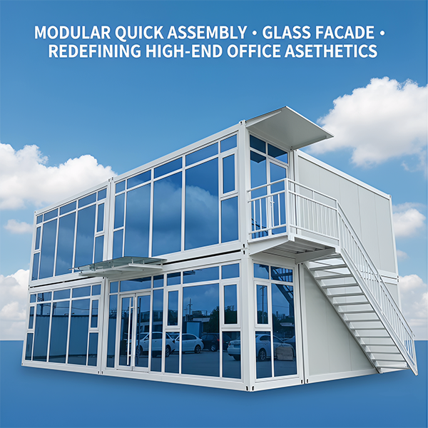 Glass Curtain Wall Container House for Modern Site Offices Modular Prefab Office by Fujian Lanen