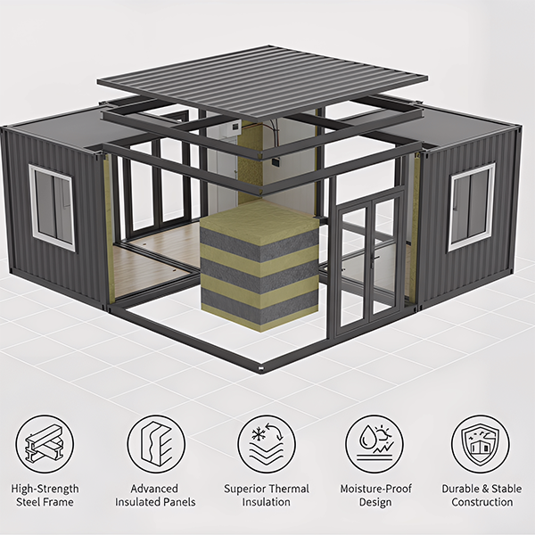 Two/Three Bedroom Expandable Container House | Double-Wing Foldable Modular Home for Living, Office & Tourism