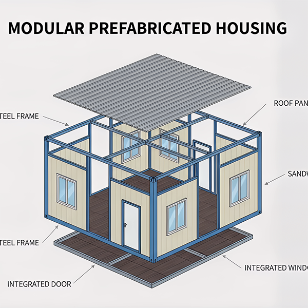T-Type Prefab Container House | Flat-Roof Modular Temporary Building for Office, Dormitory & Commercial Use