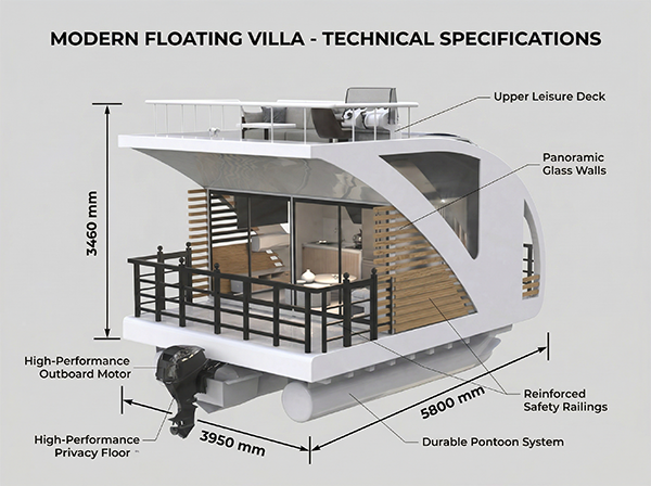 Houseboat Vessel Capsule House for Outdoor Hotel Stays | Modular Prefabricated Water Cabins (15–200㎡)