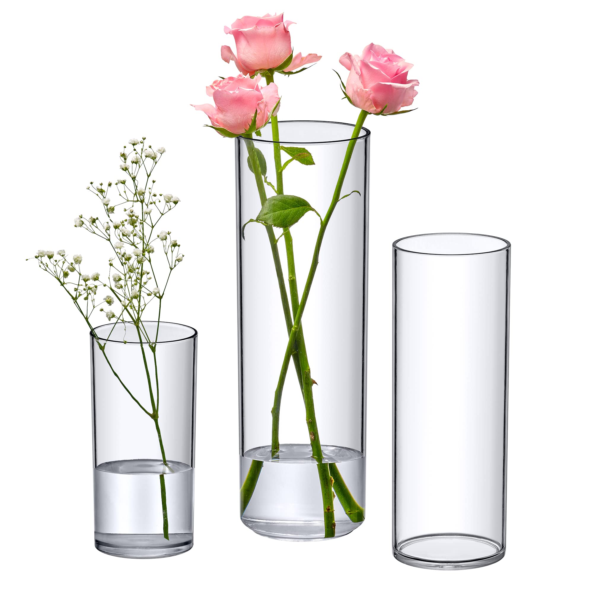 Simple Large Tall Round Clear Glass Bottle Flower Vase