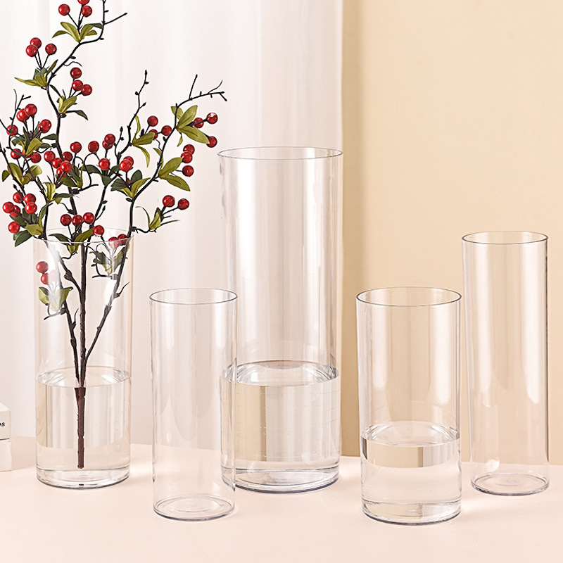 Simple Large Tall Round Clear Glass Bottle Flower Vase