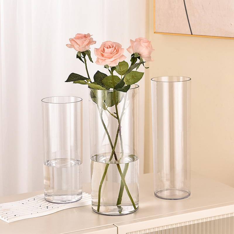 Simple Large Tall Round Clear Glass Bottle Flower Vase