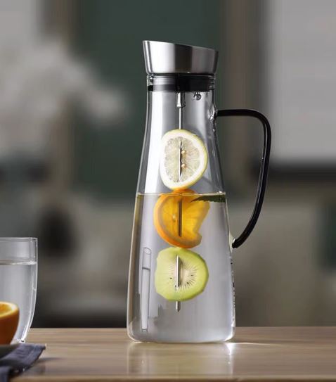 Heat Resistant Glass Water Jug With Stainless Steel Lid Spout