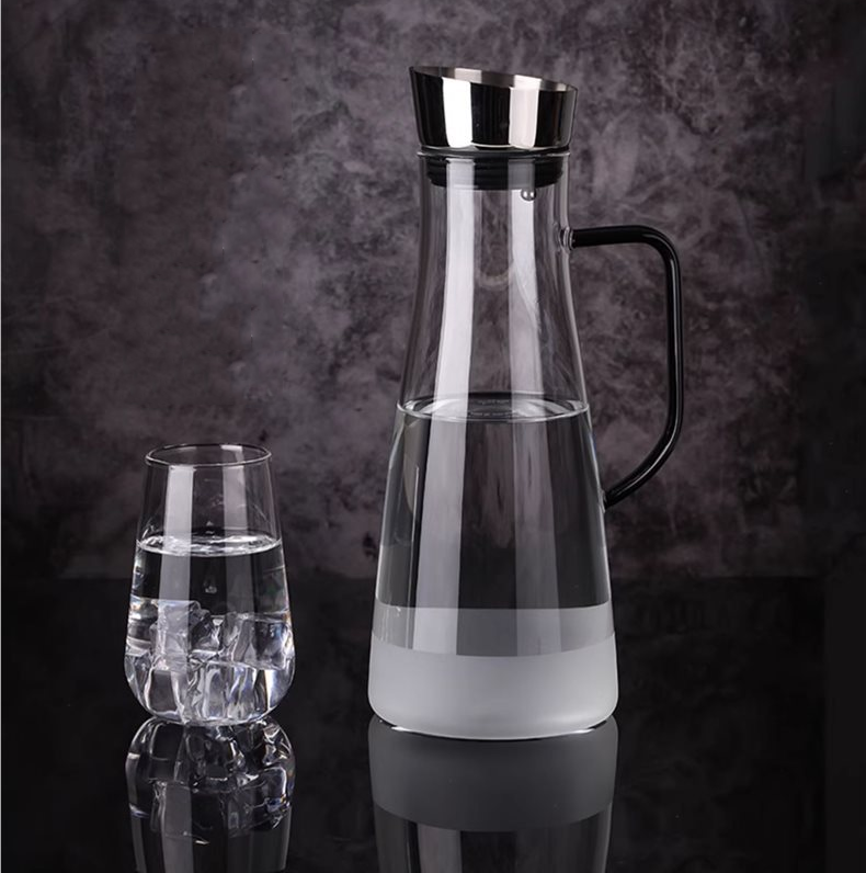 Heat Resistant Glass Water Jug With Stainless Steel Lid Spout