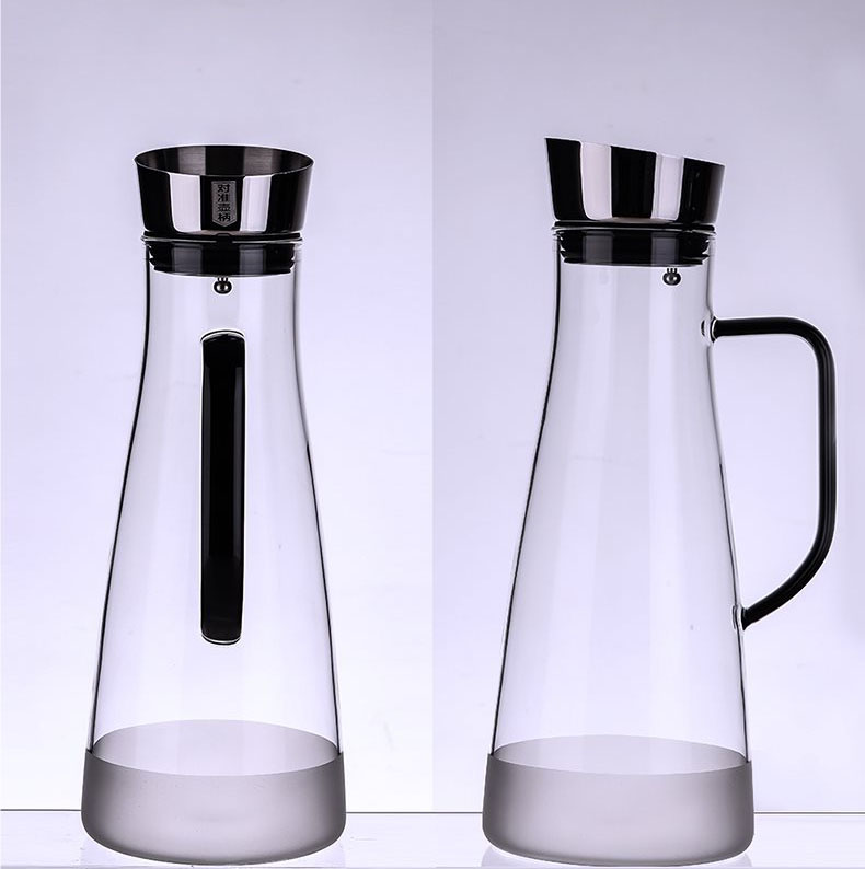 Heat Resistant Glass Water Jug With Stainless Steel Lid Spout