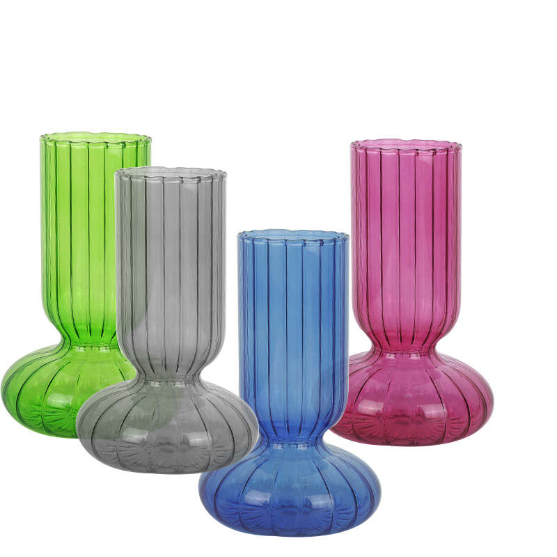 Home Decor Demijohn Fluted Gray Colored Glass Flower Vase