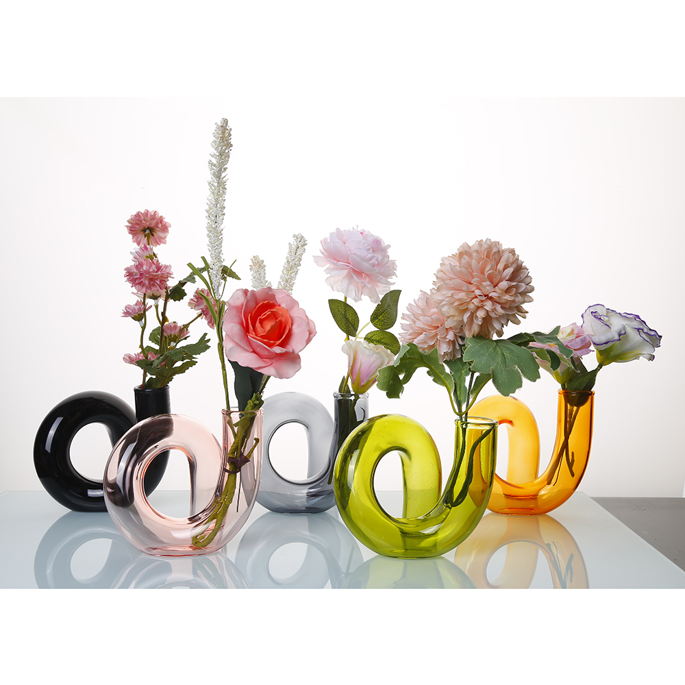 Art Iridescent Small Round Glass Cylinder Vase