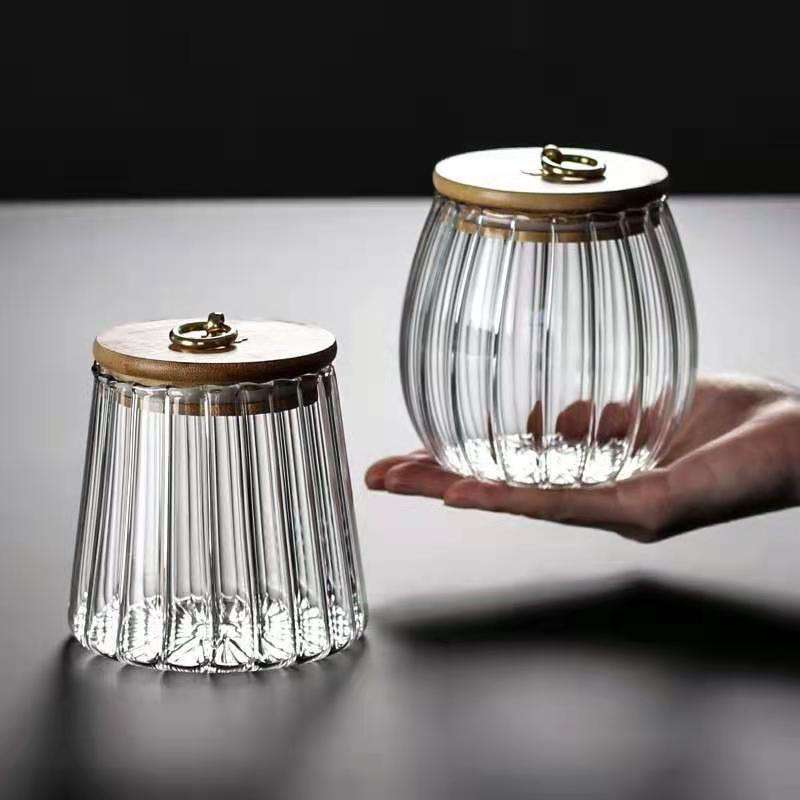 Airtight Glass Candy Coffee Bean Storage Containers With Wood Lid
