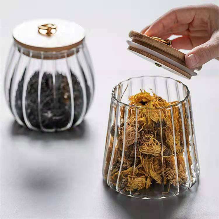 Airtight Glass Candy Coffee Bean Storage Containers With Wood Lid